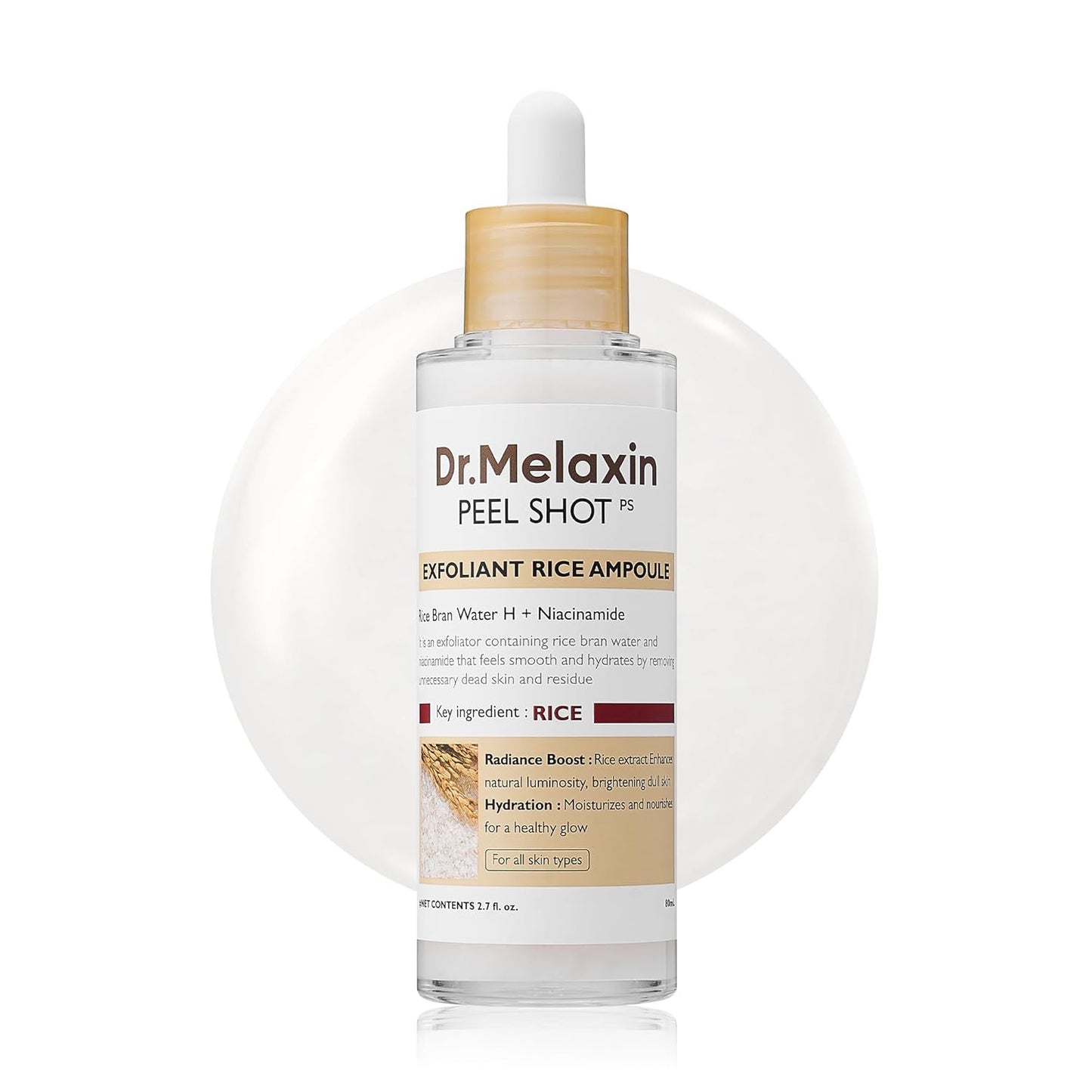 Peel Shot Glow White Rice Peeling Ampoule, Soft Exfoliating Face and Body Scrub Dead Skin Cells Remover for All Skin Types Korean Skin Care 80Ml